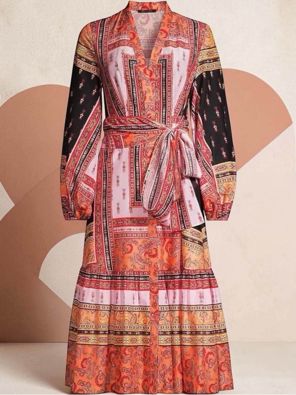 Kobi Halperin Paisley Print Tie Waist Midi Dress 100% Cotton Boho - Large
